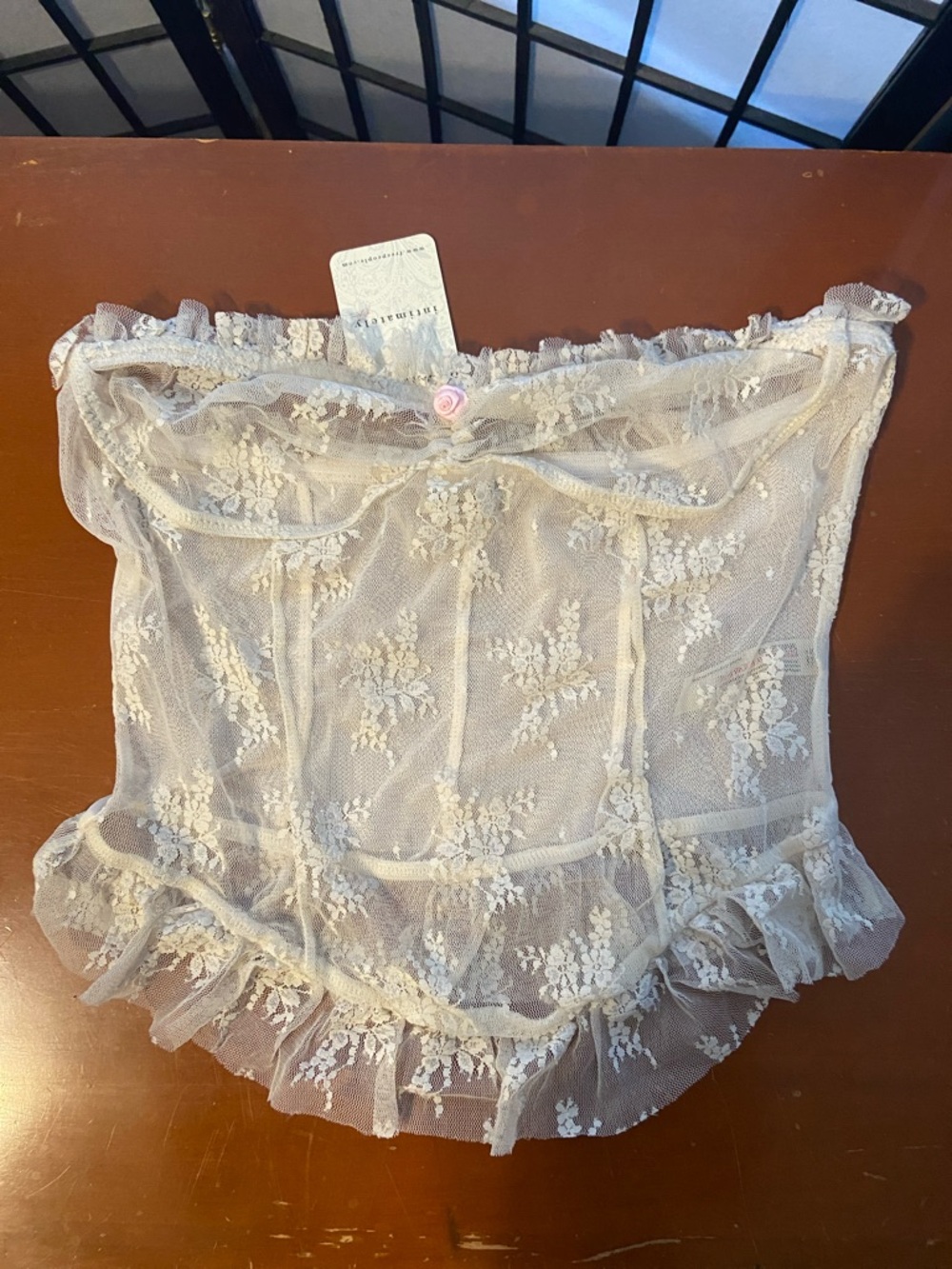 NWT Free People Romantic Lace Coset Top with Pink Rose Accent